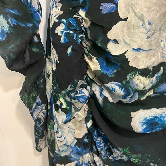 ZARA sheer top floral ruched mini dress with ruched sleeves - Picture 9 of 11